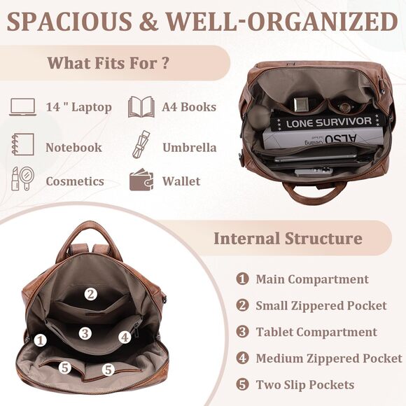 6259 Backpack Purse Set ,Vegan Leather Fashion Convertible Shoulder Bag main image 5